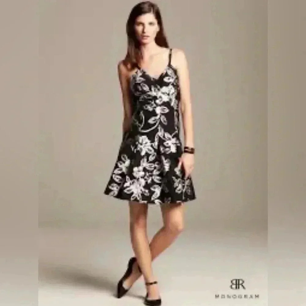 Banana Republic Monogram Floral Jacquard Fit-and-Flare Dress, size 12